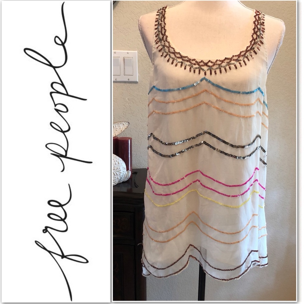Free People Colorful Sequin Scalloped Tunic Top